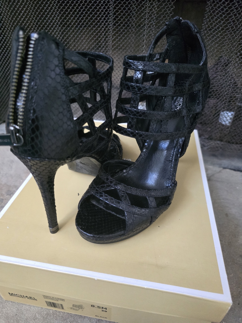 Michael Kors Black Snakeskin-Strap Stiletto Sandals